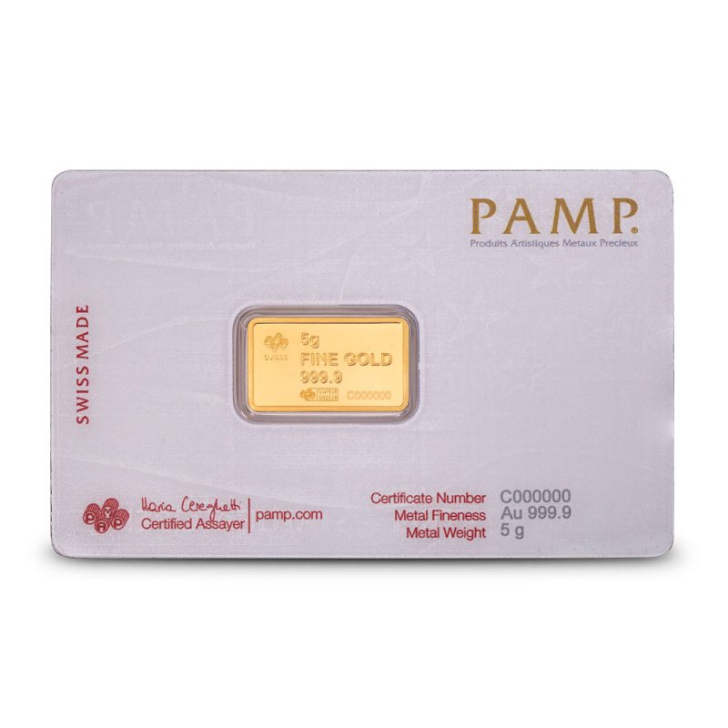 PAMP Suisse Statue of Liberty Gold Bar, in its presentation card, back