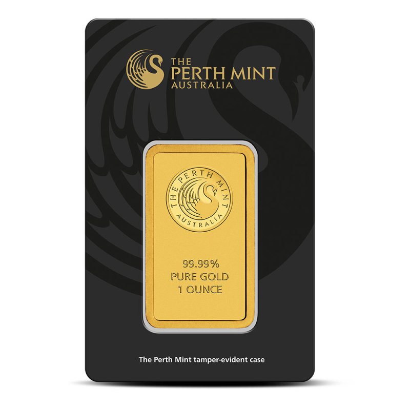 Perth Mint Gold Bar, in its packaging, front