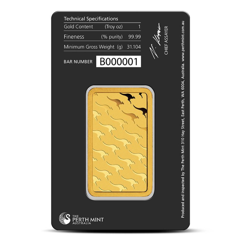 Perth Mint Gold Bar, in its packaging, back