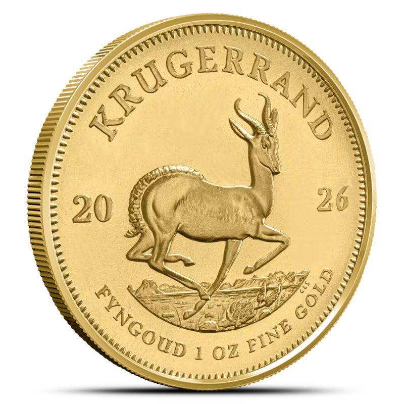South African Gold Krugerrand, side showing the springbok